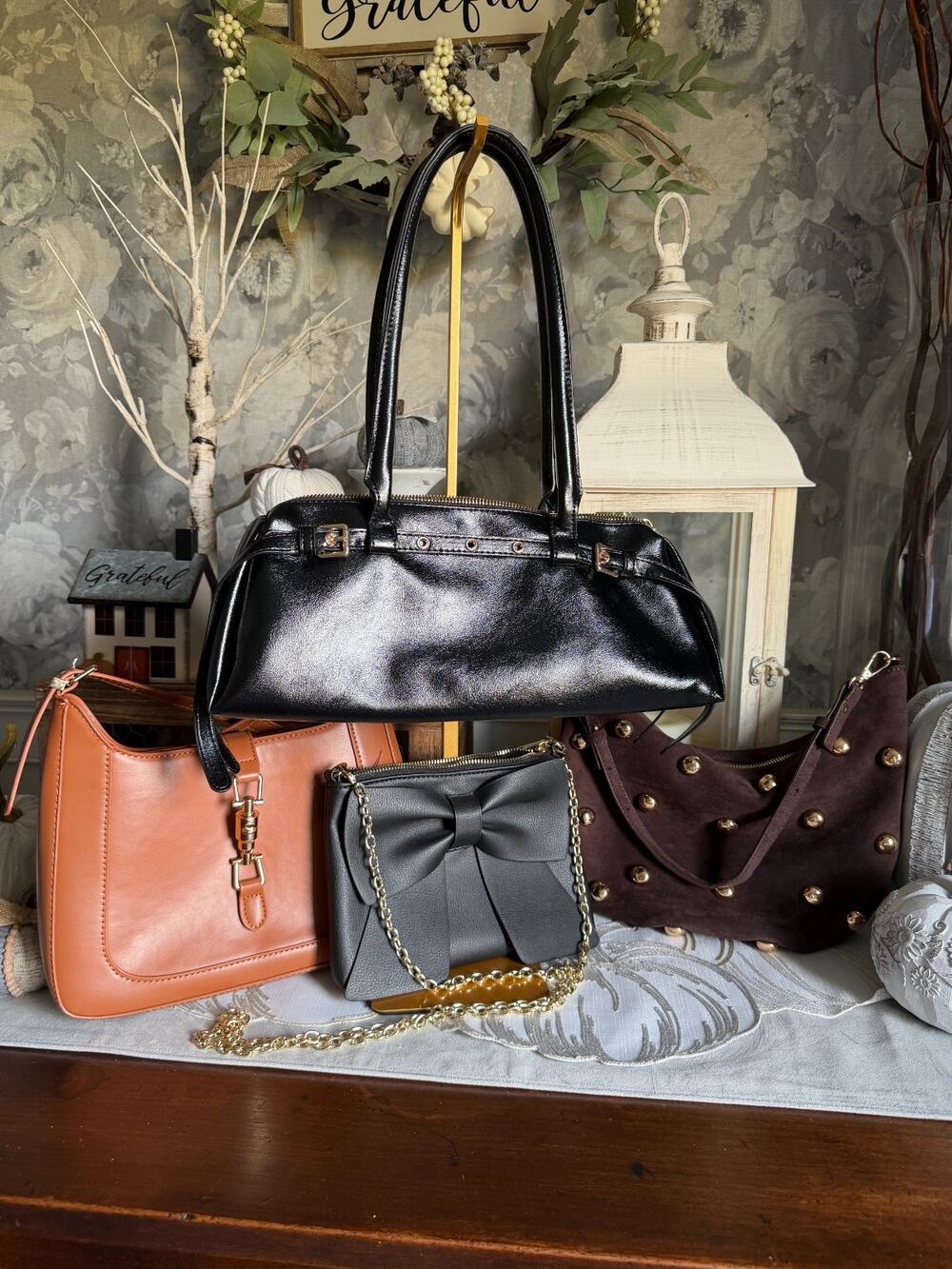 Variety Black & Brown Faux Leather Suede Purse Handbags Lot
